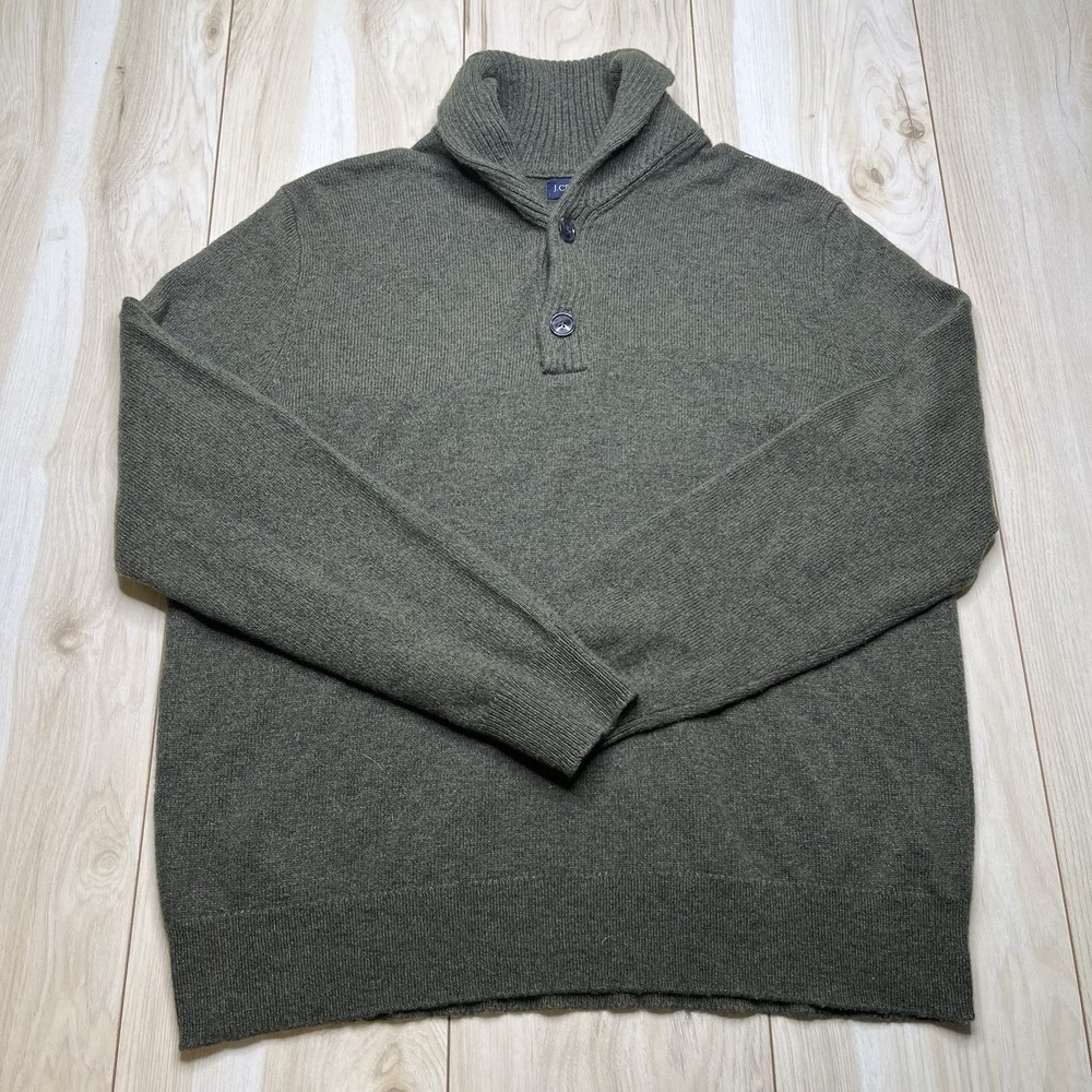 J Crew Sweater Mens XL Green Shawl Neck Wool Blend Knit Pullover - Picture 2 of 11